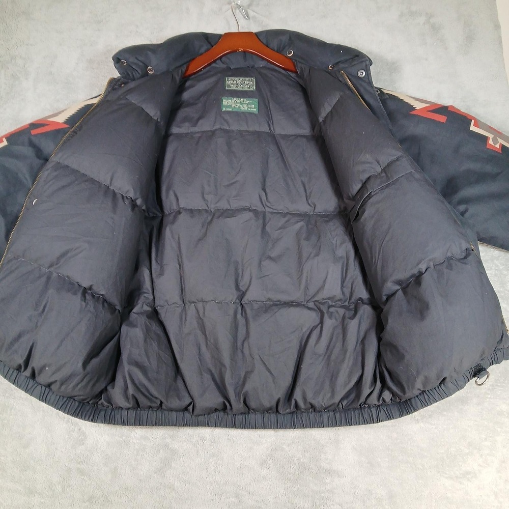 Vintage Polo Ralph Lauren Down Puffer Jacket Mens L Country Native Aztec Black - Picture 3 of 12